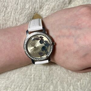 Vintage LBVYR Watch Flower Print Crystal Watch Silver Toned
